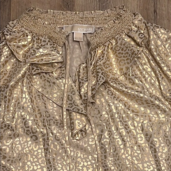 MICHAEL Michael Kors Gold Leopard Sailor Collar Ruffled Blouse w/Flare Sleeves 💛 - Picture 6 of 12
